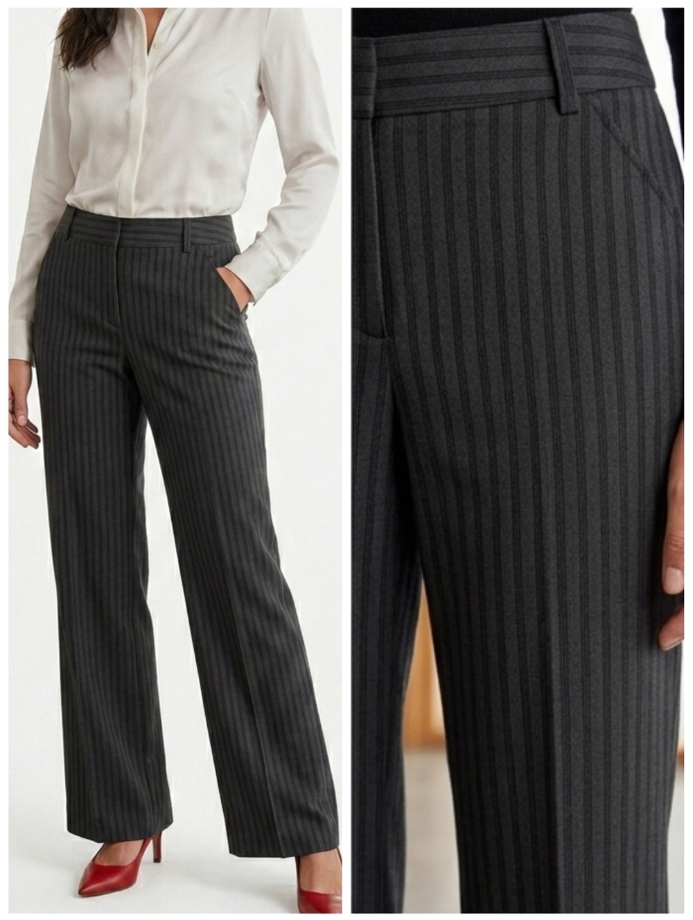 Worthington Dress Pants Black striped wide leg dress pants Women's size 10